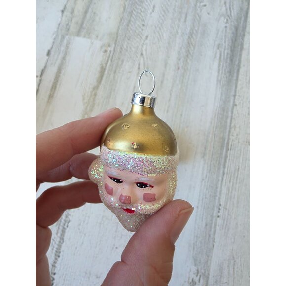 Vintage gold Santa glitter bust ornament glass Xmas tree - Picture 6 of 8
